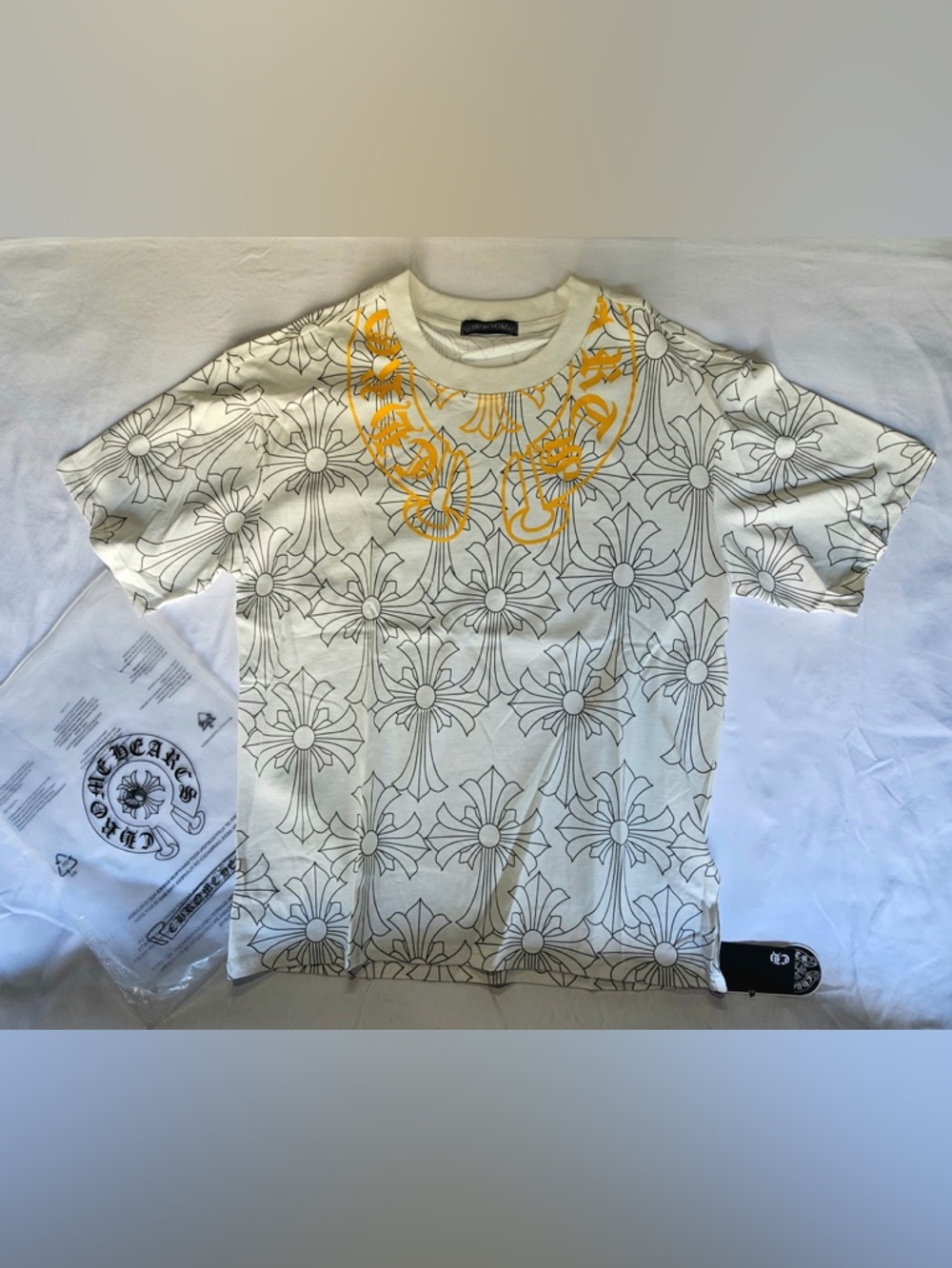 Chrome Hearts Graphic Floral Cross T-Shirt with Yellow Accent